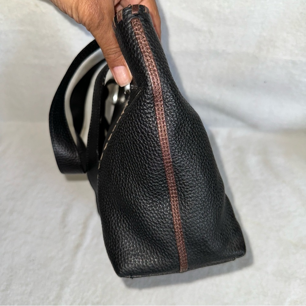 Vintage Brighton Black Leather Tote Bag Whipstitch Heart Charm 90s Y2K Shoulder - Picture 4 of 10